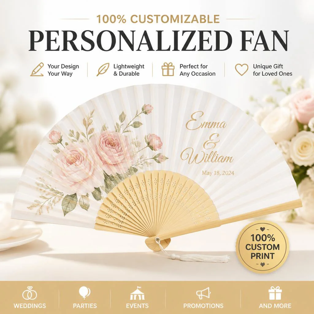 100Pcs Custom Folding Hand Fan Bulk Personalized Bamboo Wood Fans Wedding Favors For Guests Bridal Party Gifts Summer Handfan