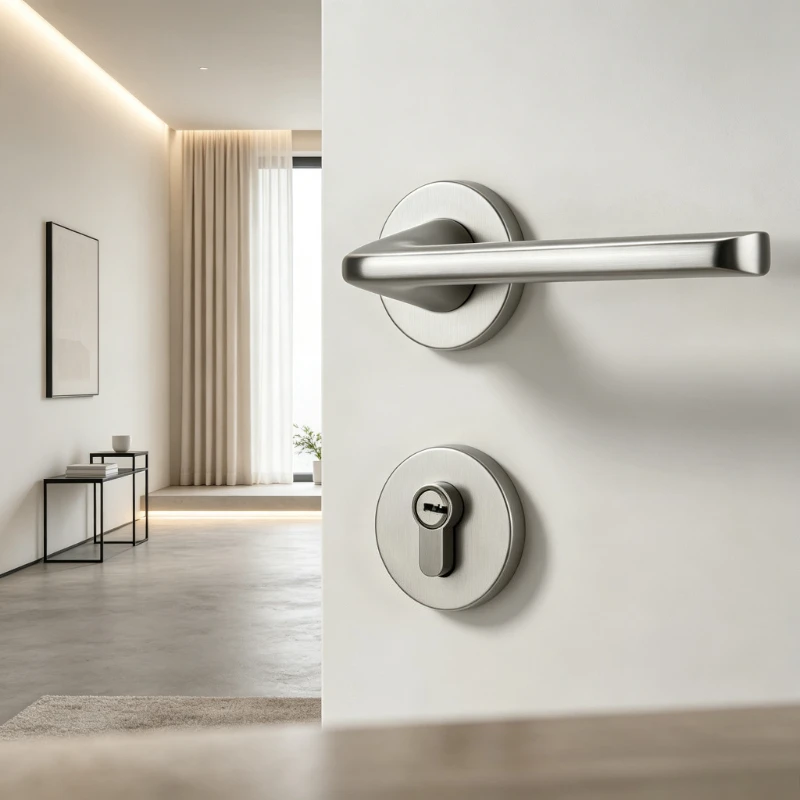 Brushed Nickel Modern Magnetic Silent Split Door Lock Bedroom Privacy Latch Universal Heavy Duty Hidden Screws Sturdy Handle