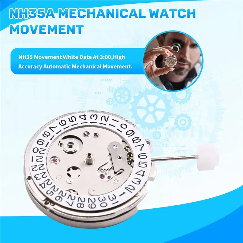 ABIY 3 O' Clock Date High Accuracy 2553 Movement Replaces Japanese NH35 Automatic Mechanical Movement NH35A