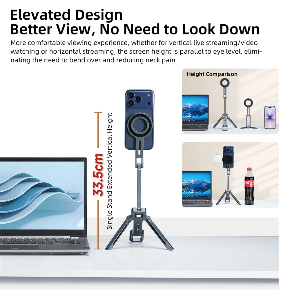 LEAPLIGHT Dual Side Magnetic Phone Tripod Mount 360 Aluminum Overhead Shooting Stand Phone Holder for Iphone Ipad Fill Light