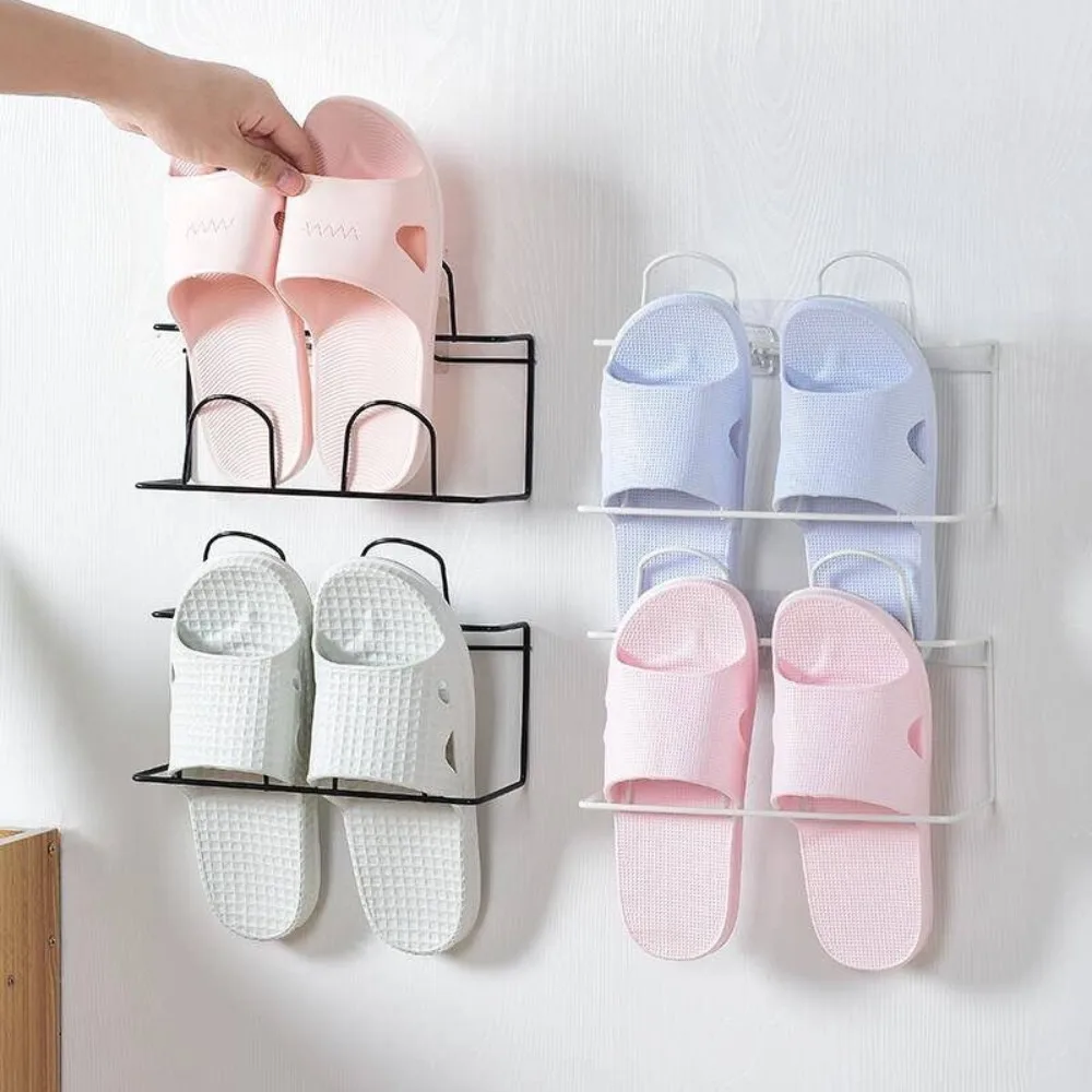 Iron Wall Mounted Shoe Rack Hanging Shoe Holder Hanger Towel Rack Hanger Bathroom Slippers Drain Storage Shelf Organizer