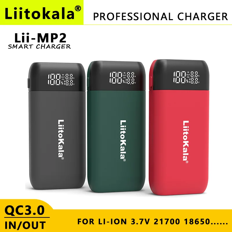 LiitoKala Lii-MP2 18650 21700 Rechargeable Battery Charger And Power Bank QC3.0 Input/Output Digital Display