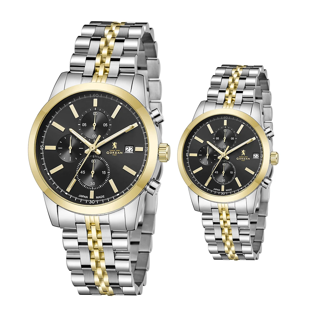 ساعة كرونوغراف ستانلس ستيل يابانية حركة كوارتز مقاومة للماء للرجال والنساء والنساء