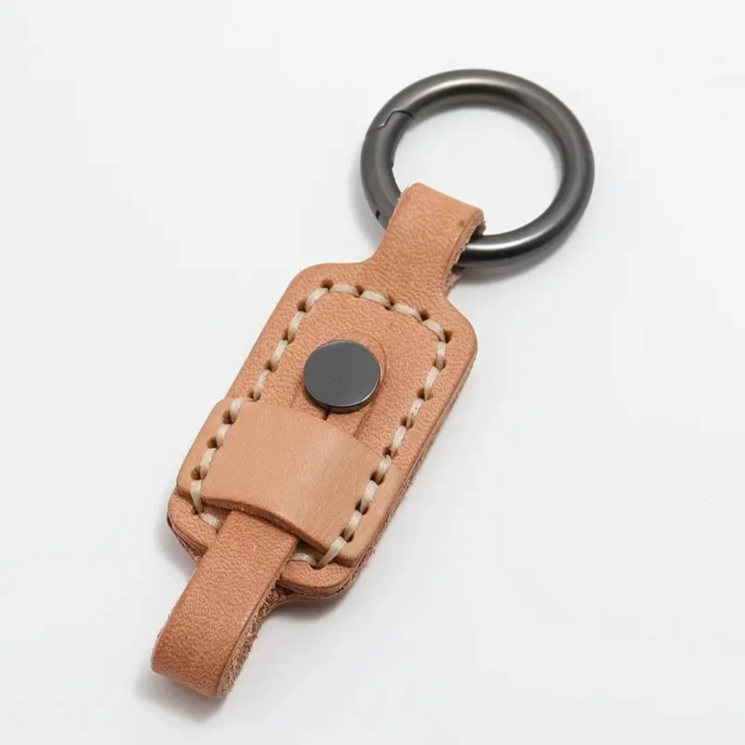 Handmade Sewing Line PU Leather Keychain, Minimalist Vintage Design Car Key Pendant - Creative and Unique Artificial Jewelry Gif