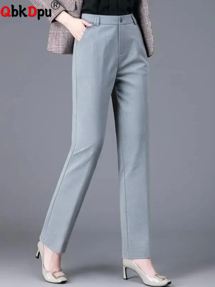 Formal Elegant Suit Pants Women Casual High Wasit Office Straight Pantalones Classic Trousers Ol Slim Spodnie Korean Broek New