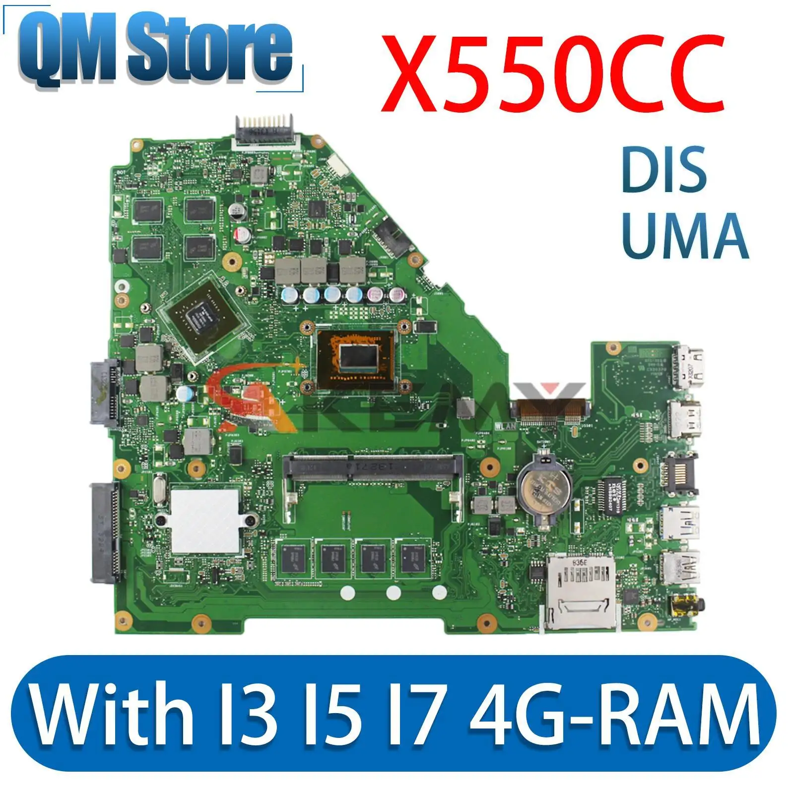 

X550CC MAINboard For ASUS X550C X550CL X552C Y581C R510C X550VC Laptop Motherboard REV2.0 2117U I3 I5 I7 4GB GT720M Test