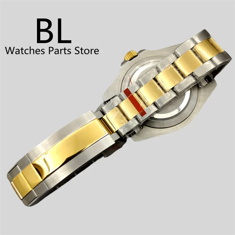 BLIGER 40mm Rootbeer GMT Men Watch NH34 Automatic Movement Luxury Two Tone Gold Case Bracelet Brown Dial Luminous Sapphire Glass