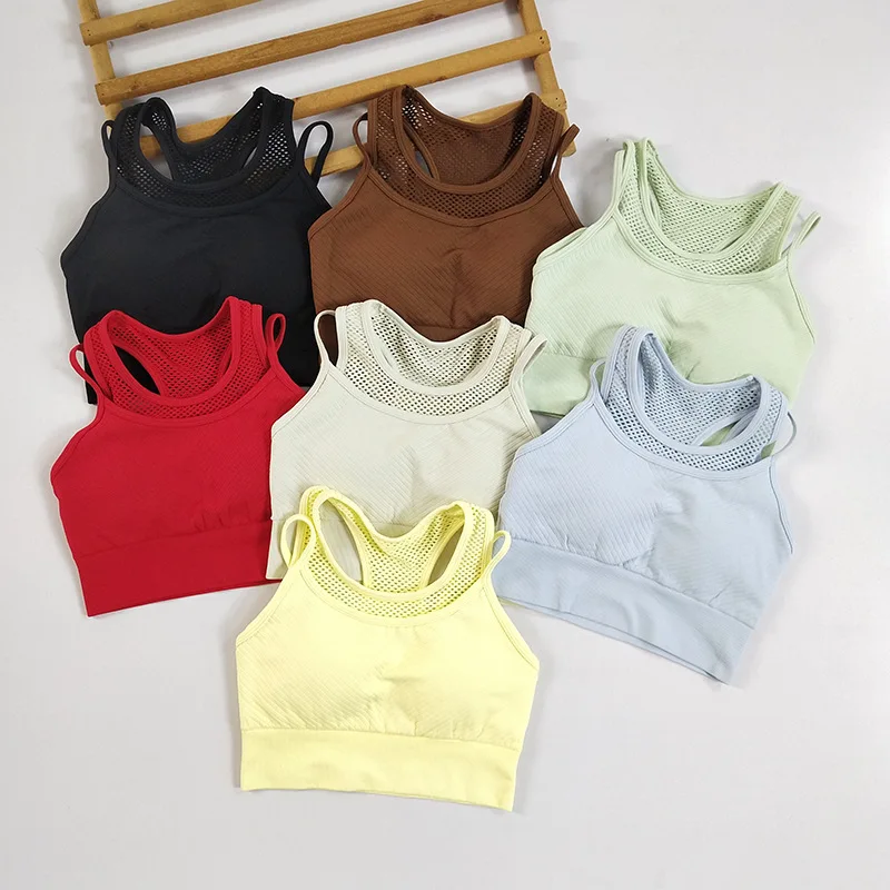 

Women's Yoga Vest Mesh Breathable Sports Underwear High Impact Shockproof Seamless One-Piece Fitness Training Bra