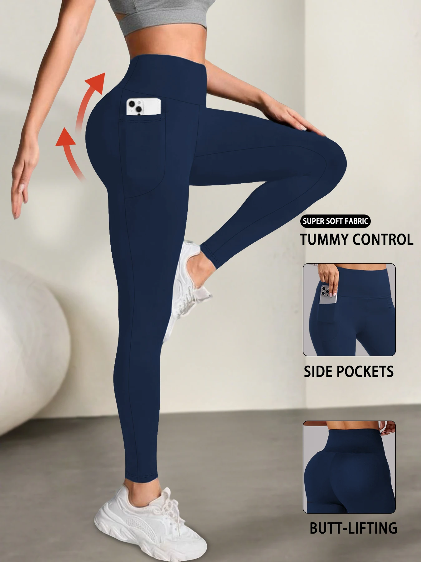 Superweiche Damen-Leggings mit Taschen, hoch taillierte Bauchkontrolle für Yoga, Workout und Freizeit-Loungewear, Komfort