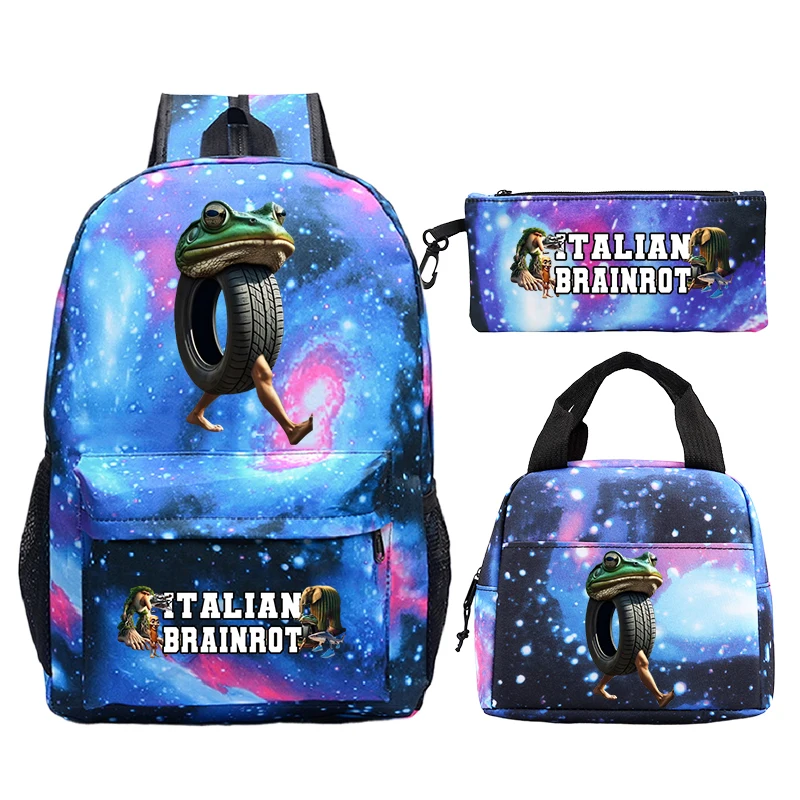 

New Italian Brainrot 3Pcs/set Student Boy Girl Schoolbag Children's Backpack Teenager Cartoon School Bookbag with Lunch Bag Gift