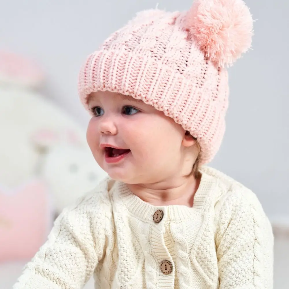 High Quality Autumn Winter Warm Hat Cute Pompoms Solid Color Beanie Cap Cold Proof Toddler Pullover Hats for Children