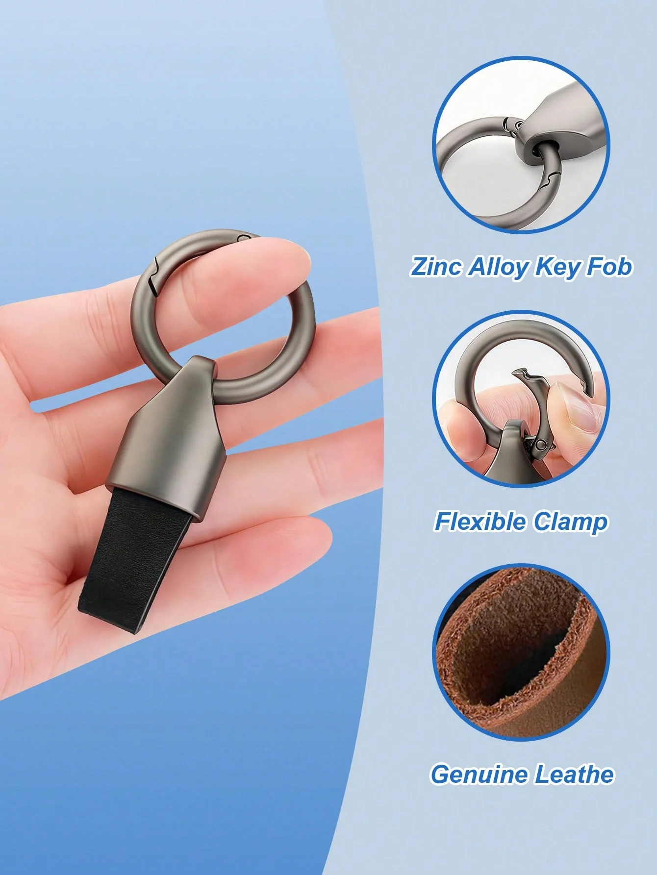 고품질 아연 합금 자동차 키체인, 짧은 분실 방지 키체인, 스웨이드 스트랩, 패셔너블한 키체인 클립, 남녀 공용, 벨트 클립 D