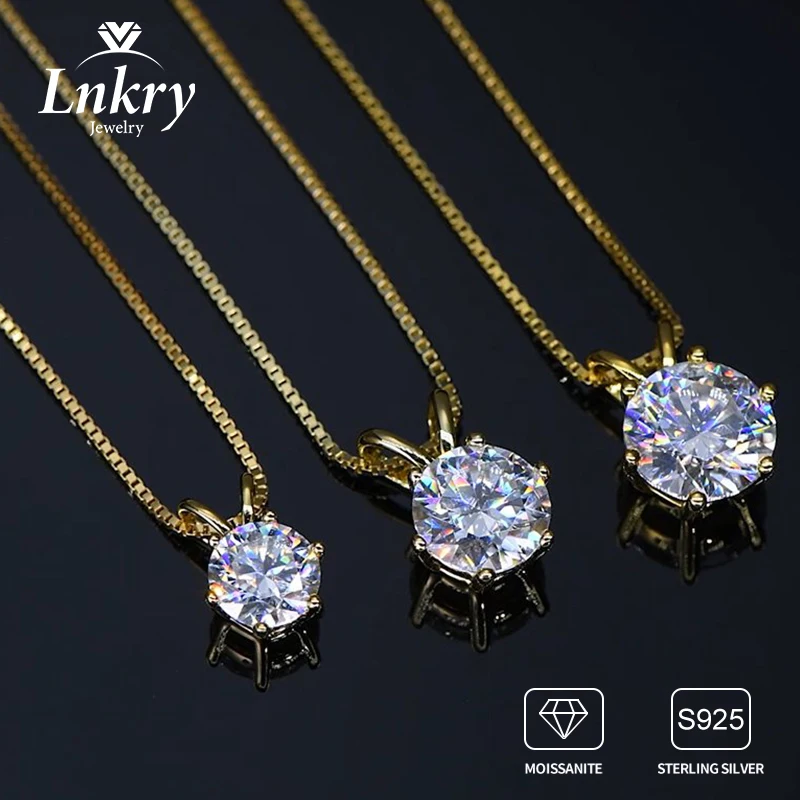 

Lnkry 0,5CT-5CT пасьянс муассанит кулон ожерелье для женщин стерлинговое серебро 925 пробы ожерелье 14 К позолоченные цепочки в коробке