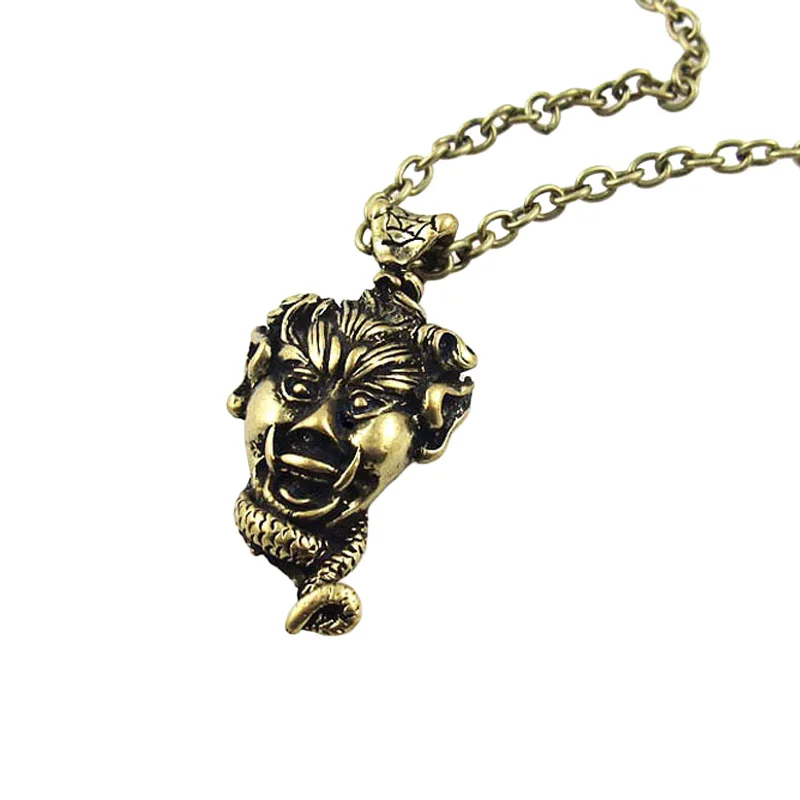 Horror Ethnic Snake Man God Serpent People Human Head Pendant Long Chain Necklace Gothic Antique Brass Vintage Fashion Jewelry