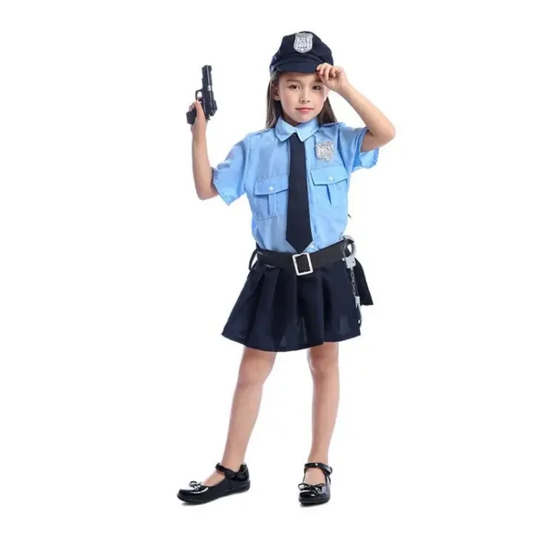 Cute girls Halloween tiny police officer playtime cosplay costume kids blue coolest police uniform Carnaval cosplay costume