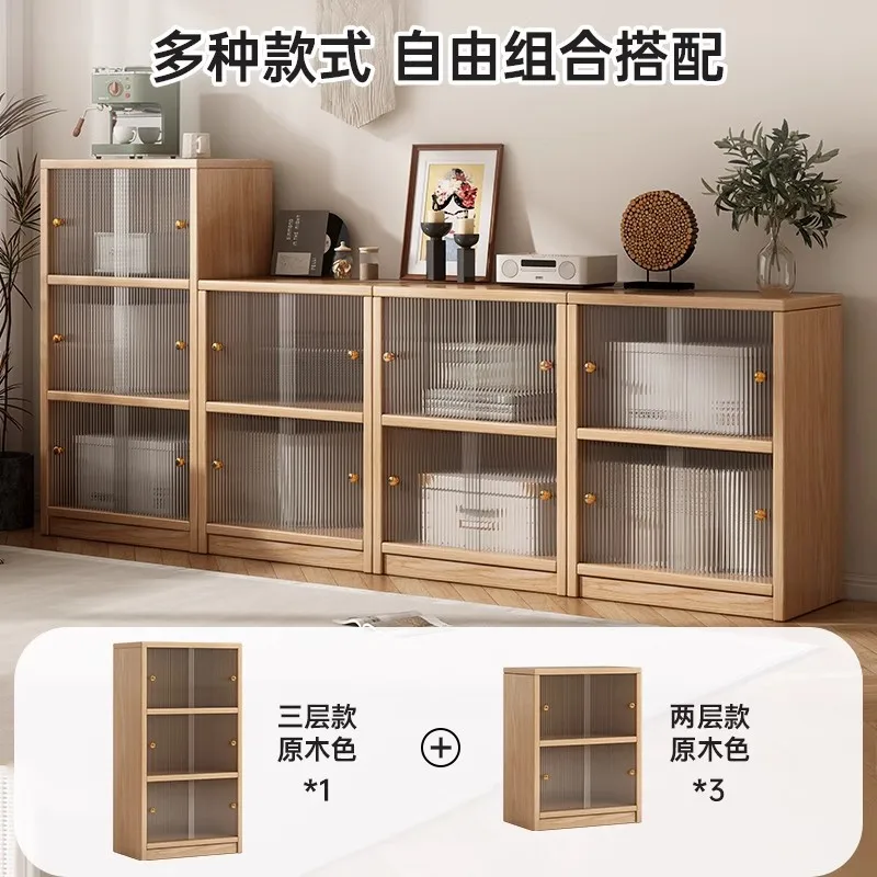 Solid wood bookcase, storage cabinet, integrated wall-to-wall storage cabinet, dust-proof living room display cabinet, sideboard