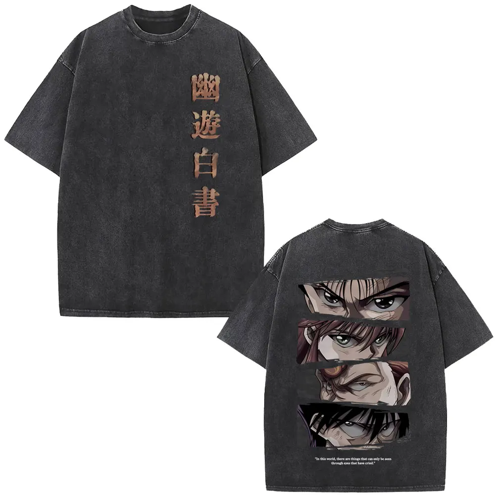 

Washed Vintage Anime YuYu Hakusho Kuwabara Kazuma Kurama Minamino Shuuichi Hiei Urameshi Yuusuke Eyes Graphic T-shirt Men Tshirt