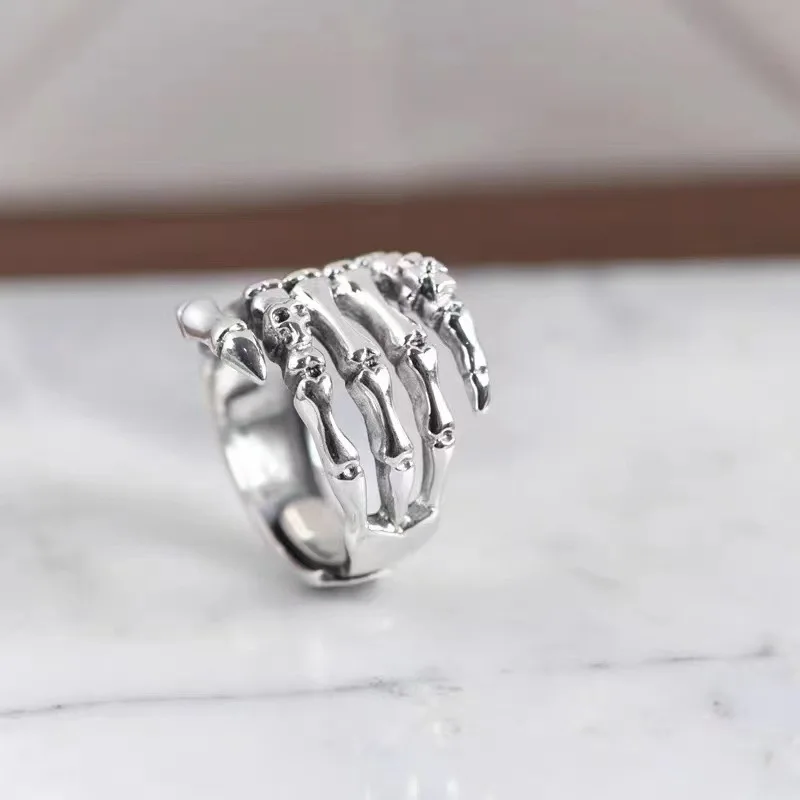 Women's S925 Skeleton Hand Gothic Open Skull Ring