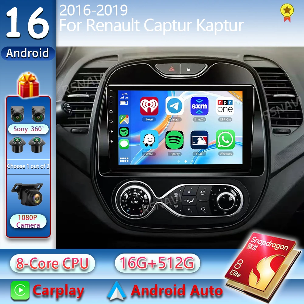 Android 16 CarPlay Para Renault Kaptur Captur Clio Samsung QM3 2013 2016 2015 2016 Rádio Automotivo Reprodutor Multimídia Android