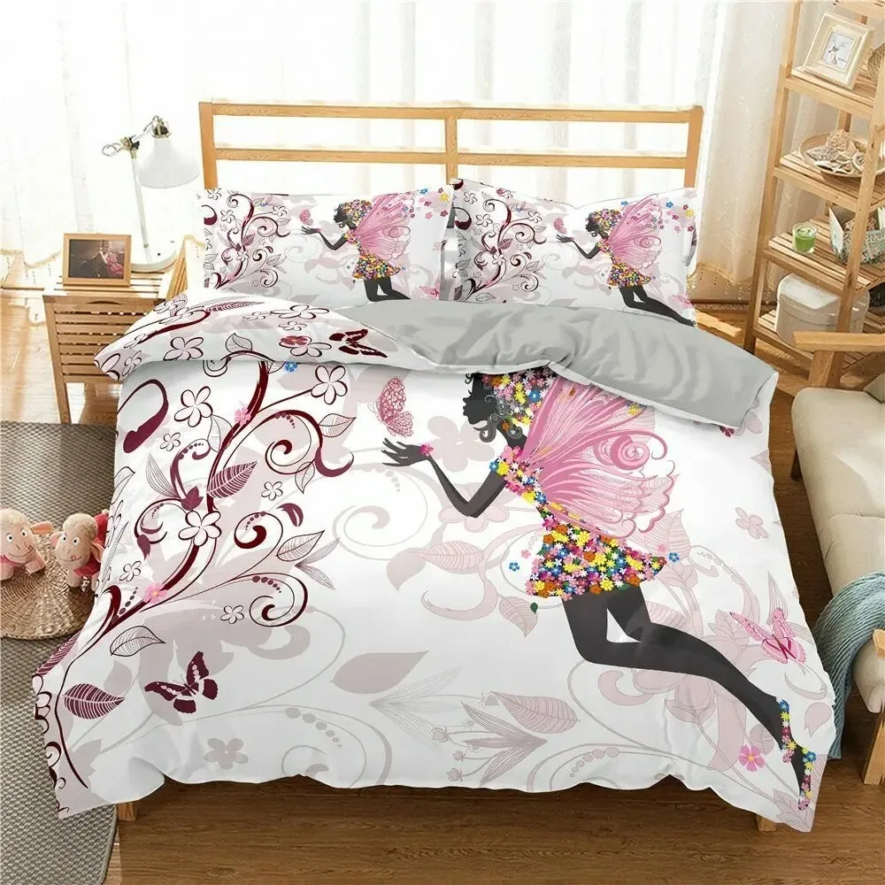 

Romantic Style Duvet Cover Fairy Girl With Wings Pattern Bedding Set For Women Couple Flying Butterflies Decor Comforter Cover