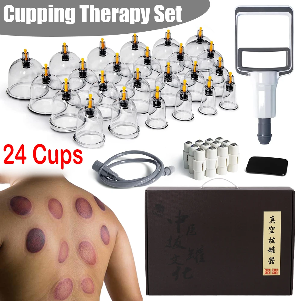 

24 Cans Back Vacuum Cupping Set Back Anti-Cellulite treatment Massager Acupuncture Cup Professional Suction Cup for Relax Body