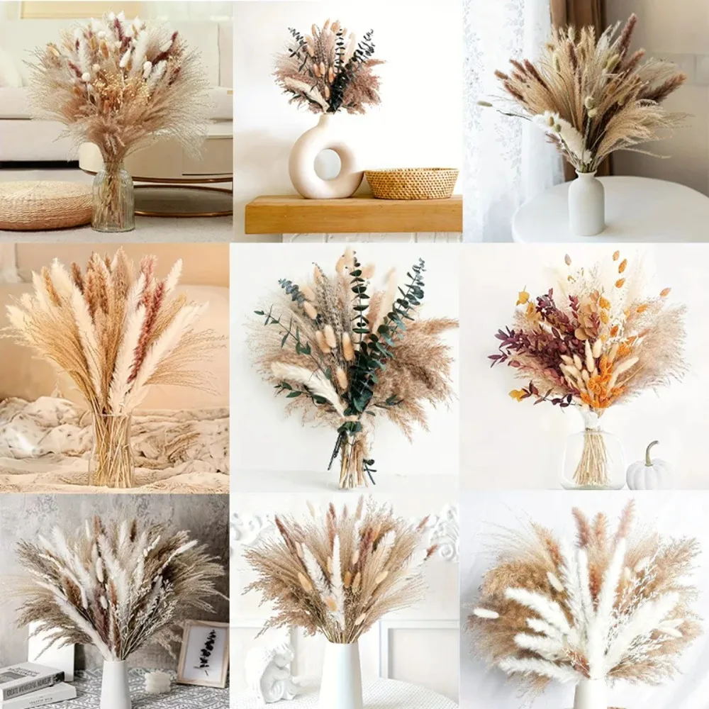 80Pieces Natural Dried Flowers Bouquet Home Decoration  Pampas Reeds Grass Rabbit Tails Bouquet Boho Home Arrangements view 6
