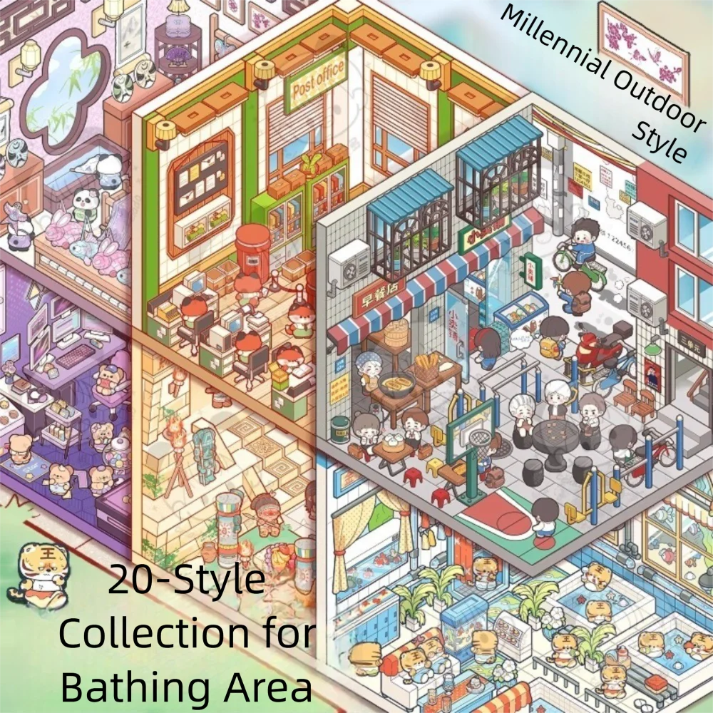 

3D Pocket Cabin Scene Miniature Collection Stickers 4.0 Version Visual Stacking Landscaping Stickers Book Cartoon Girl Design