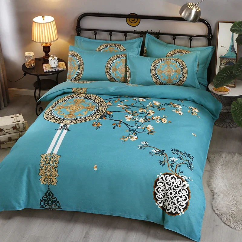 Modern Luxury Chinese Duvet Covers Set Thickened Brushed Bedding Floral Quilt Cover, Reversible Duvet Covers with Zipper Closure