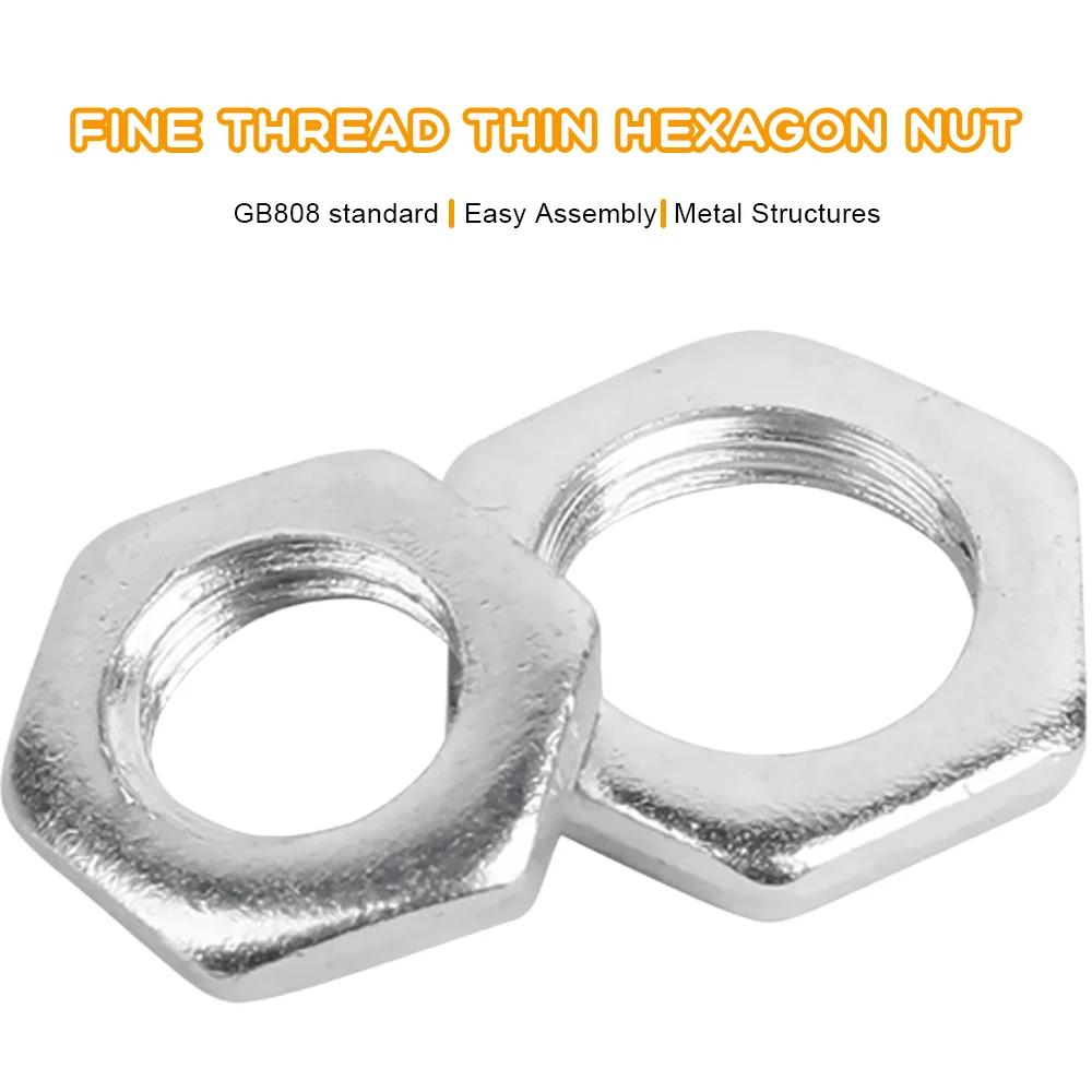 JUIDINTO 2-30pcs Zinc Plated Fine Thread Hex Jam Nuts Ultra Thin Hex Nuts Metric M6 M8 M9 M10 M12 M14 M16 M18 M20 M24 M30 M36