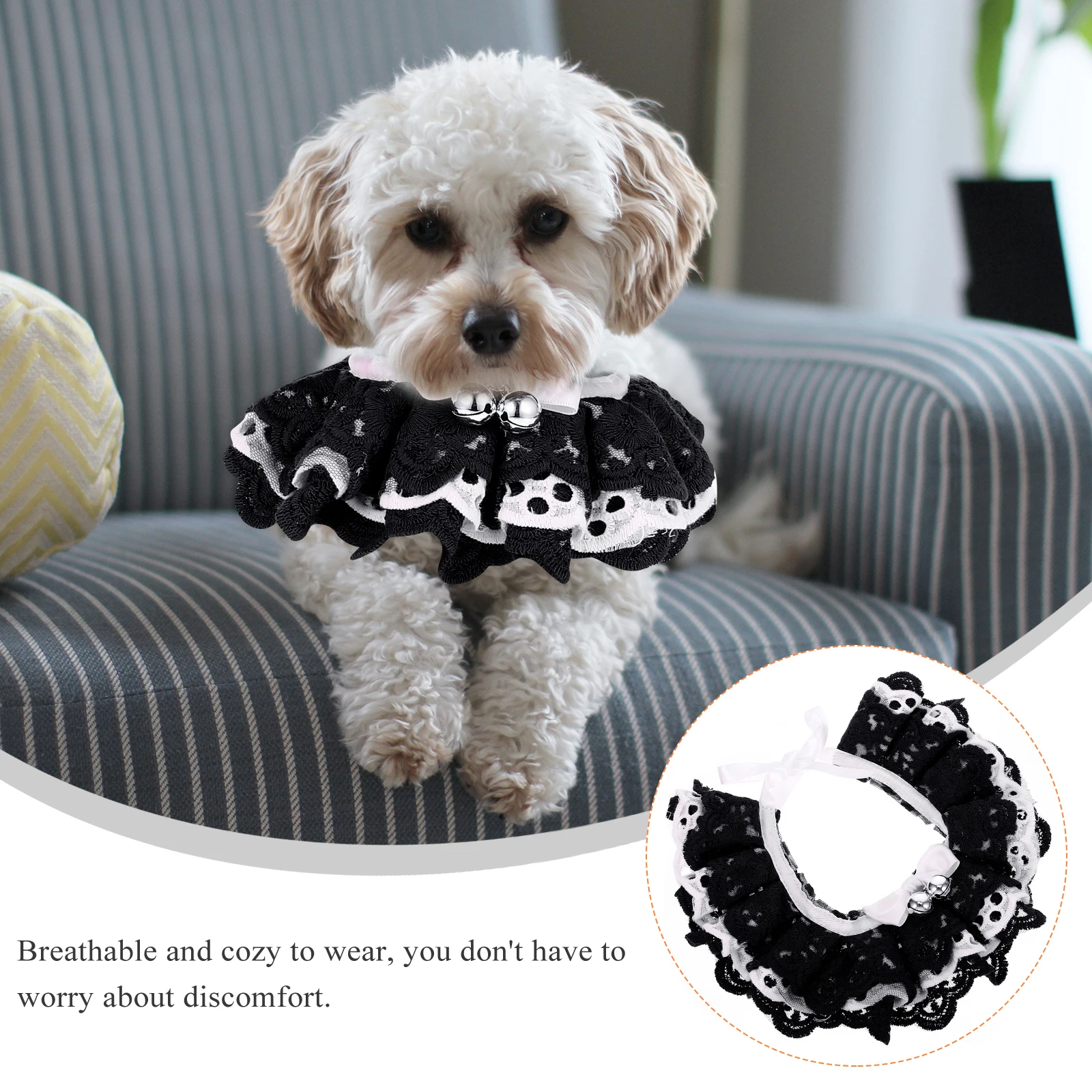 

Lace Pet Bib Cotton Dog Scarf Cat Bell Collar Wearable Washable Decorative Accessory Unique Style Nobility Agility