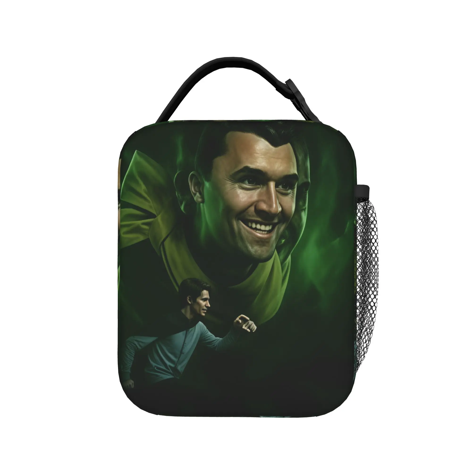 Green Smoke Giant Head Running Figure Charlie Kirk Lunch Bag Lunch Box Child Office Cooler Bag Oxford Thermal Tote Handbags