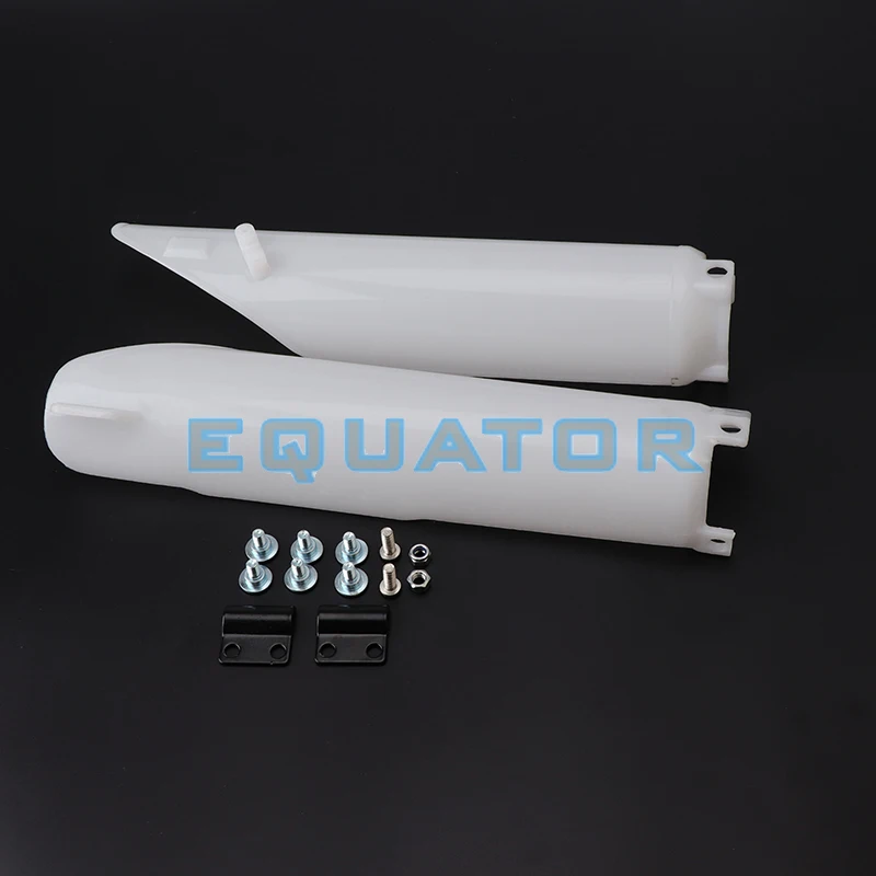 

For HONDA CRF 250 450 Motocross Supermoto Enduro White Front Fork Guards Protector Covers With Tubing Clamp Install Screw Nuts