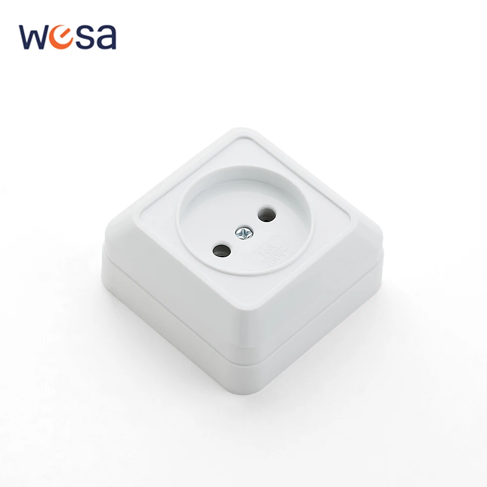 White EU Standard Plugs Socket Flame Retardant Electrical Outlets Paint Plastic Not Ground Wall Mounted Classic 250V Surface