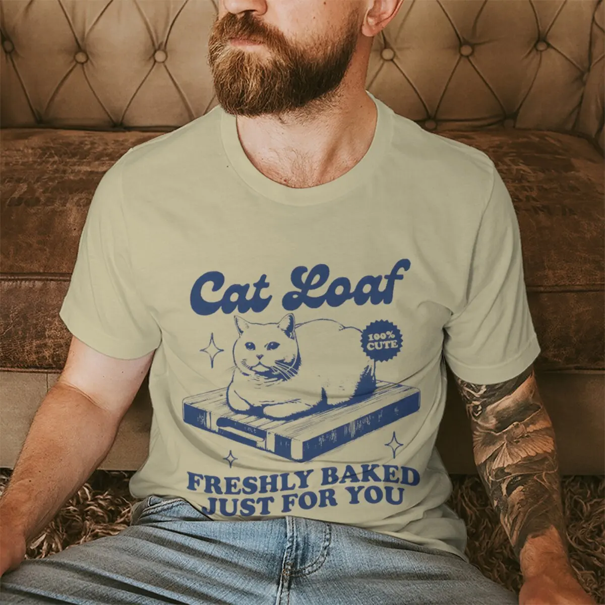 Cat Loaf Freshly Baked Just for You Anime Clothes Harajuku Streetwear Short Sleeve Camisetas Retro Vintage Men's T-shirts Tops