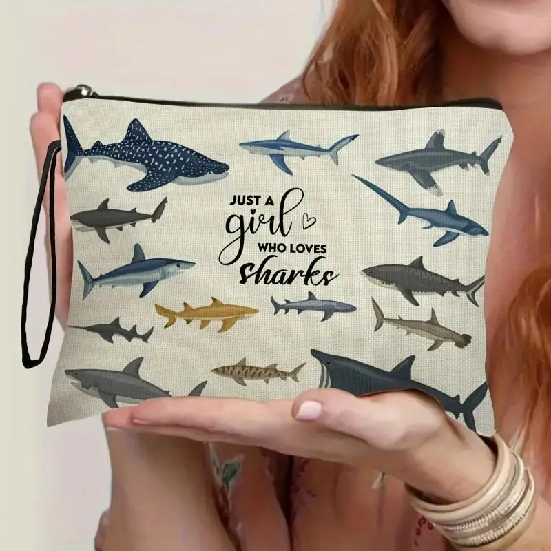 

Cute Cartoon Kitten Shark Cosmetic Bag Multifunctional Large Capacity Makeup Bag Portable Travel Toiletry Bag Lovely Storage Bag