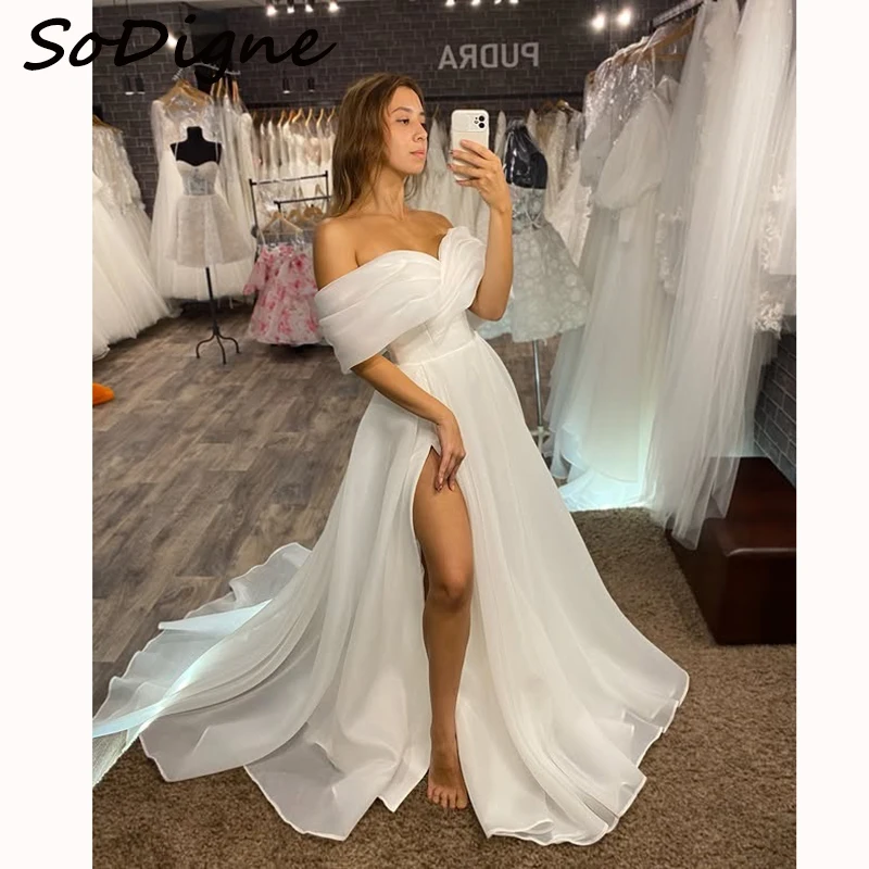 

SoDigne A-line Organza Wedding Dresses Off Shoulder Long Bridal Dress Split 2025 Wedding Gown Robe De Mairee ﻿Customized