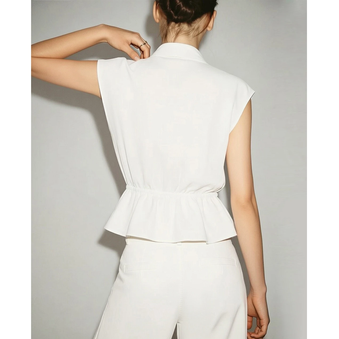 Amii Women's Blouse 2026 Summer New Lapel Collar Cap Sleeve Chiffon Top Women Stretch Office Casual Short Sleeve Shirt 12642095