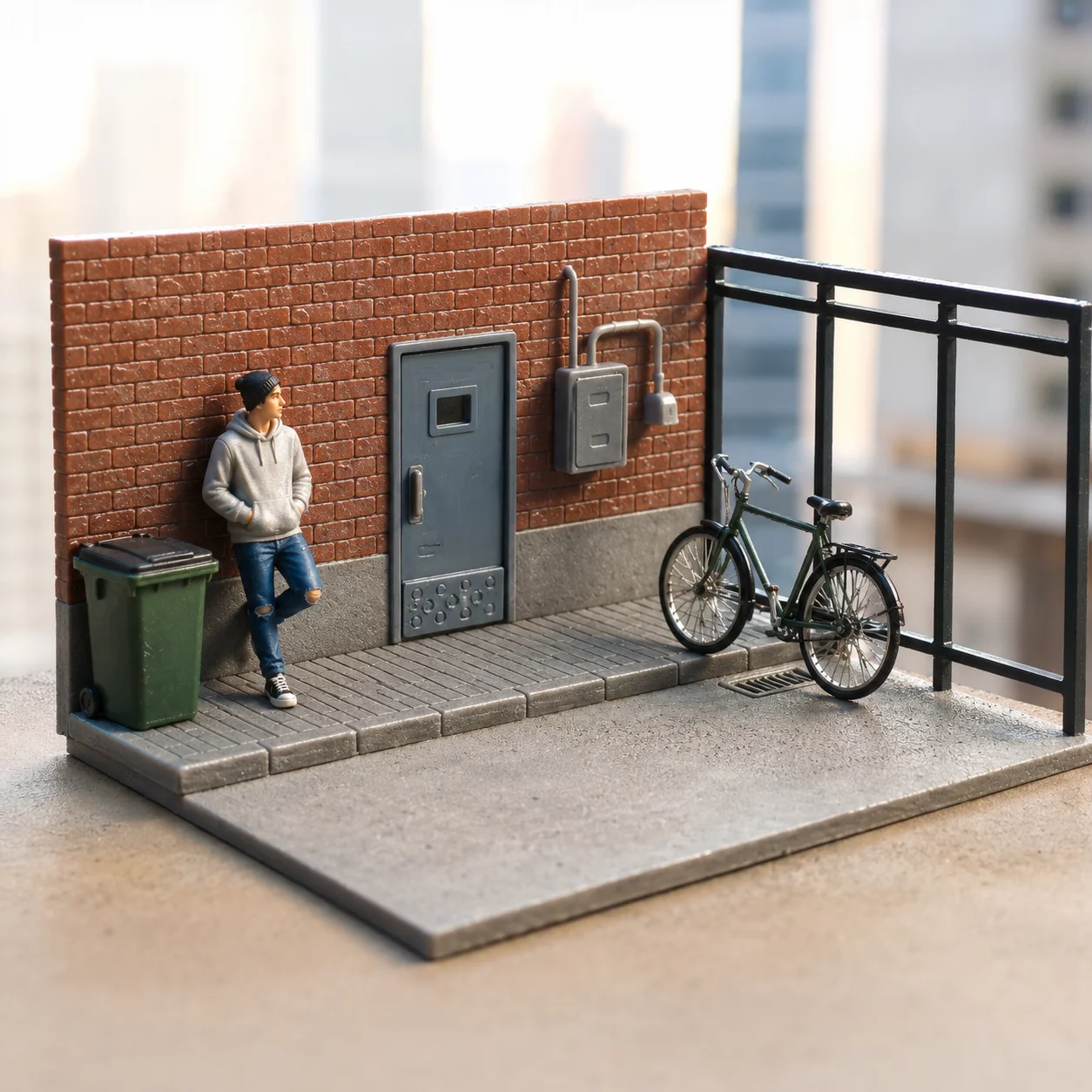 1:64 Scale Miniature Street Scene Model, Brick Wall and Fence Scene, Self-Assembly, DIY Painting and Basic Component Assembly