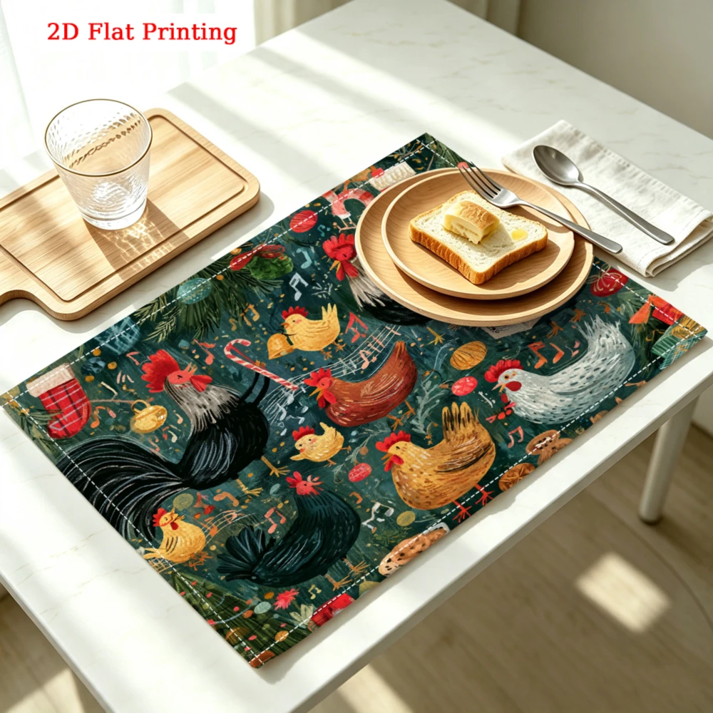 1pc Vintage Style Placemat Green Rooster Chicken Print Table Mat Kitchen Dining Party Decor 30x40cm Cover