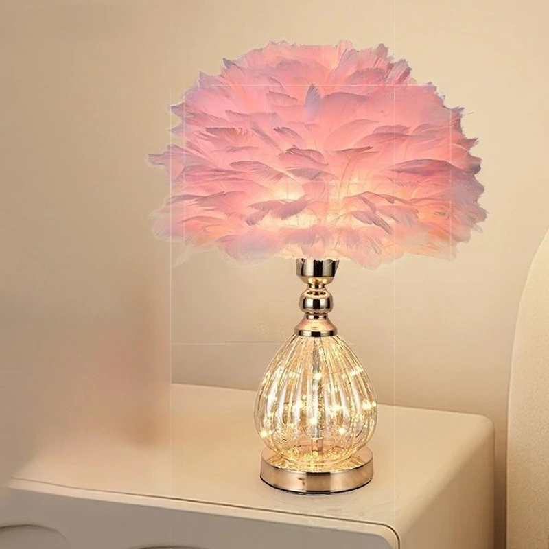 Romantic Feather Floor Lamps Atmoshere Decorative Table Lights Bedroom Headboard Living Room Study Hotel Interior LED Luminaires