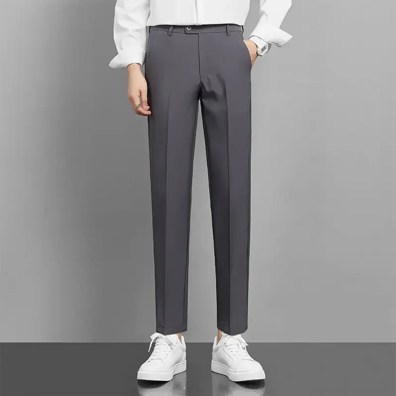 9 Cropped Male Suit Trousers Straight White Men\'s Summer Pants Tailoring 2024 Designer Clothes Luxury Korean Style Stylish Dress