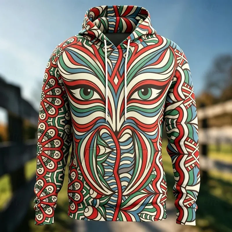 Fashion Men Long Sleeve Hoodie Exquisite Print Casual Top For Male Commute Shopping Gathering Multi Occasion Wear