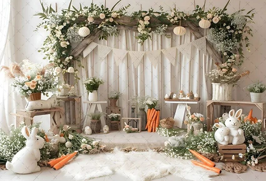 Mehofond التصوير خلفية الربيع أرنب عيد الفصح البيض الاطفال حفلة عيد ميلاد كعكة سحق صورة ديكور خلفية استوديو الصور