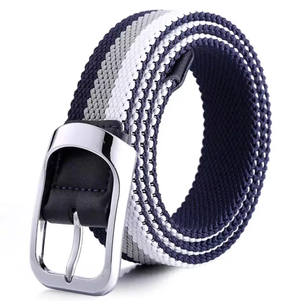 Striped Woven Canvas Pin Buckle Belt Multicolor Parallel Stripe Layout Elastic Breathable Webbing Matte Metal Buckle Frame