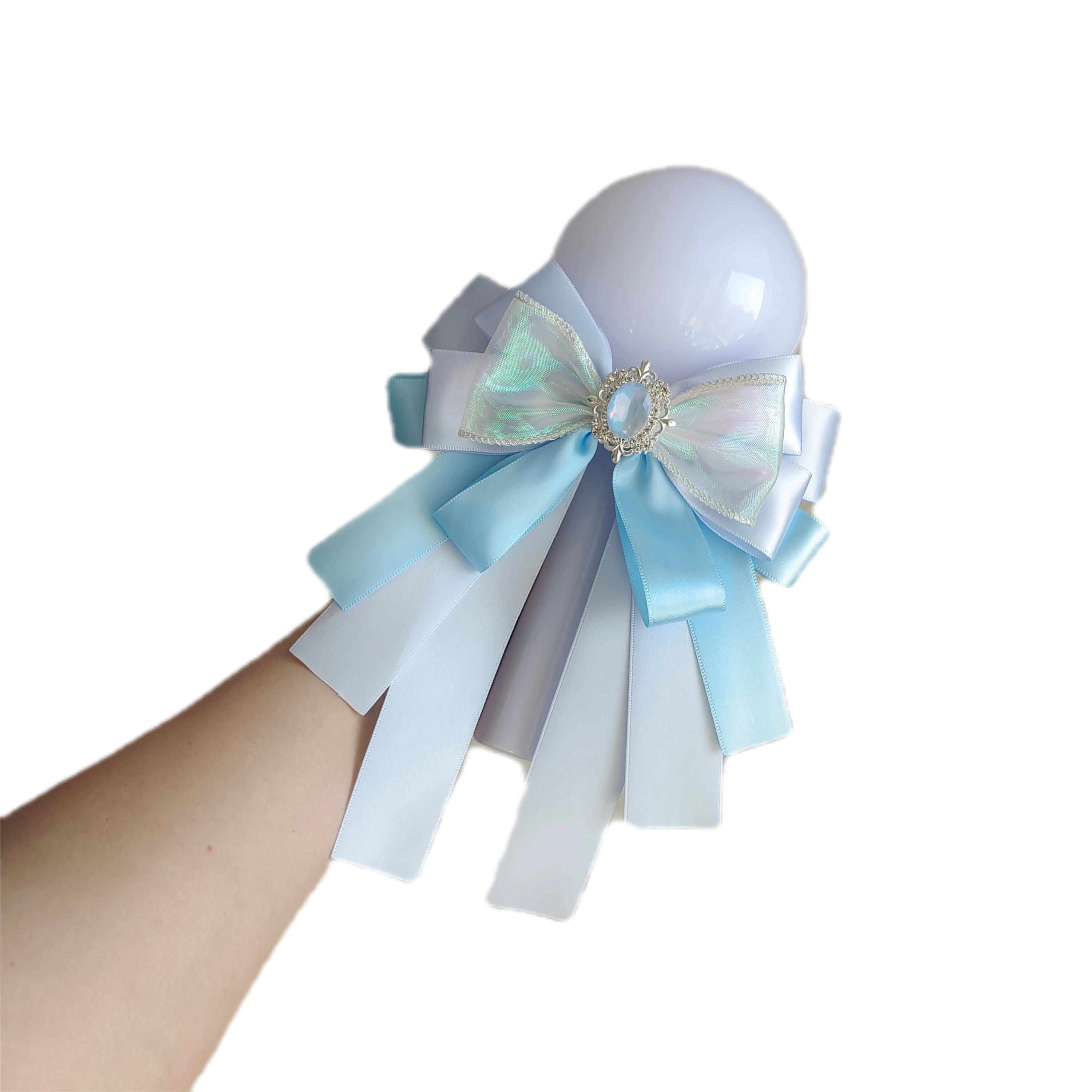 Lolita feminino bowtie clipes azul artesanal fita meninas anime concerto mão lâmpada vara arcos acessório presente moda colar flor