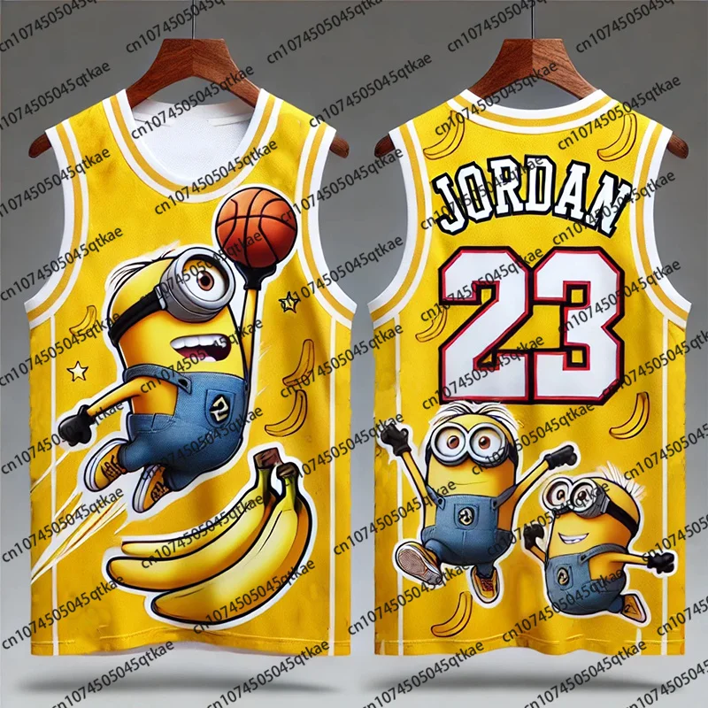 طبعة خاصة GPT Minions & Jordan No.23 سترة كرة السلة التي شيرت التجفيف السريع بلا أكمام جيرسي المتضخم الرياضة طفل/الكبار سترة