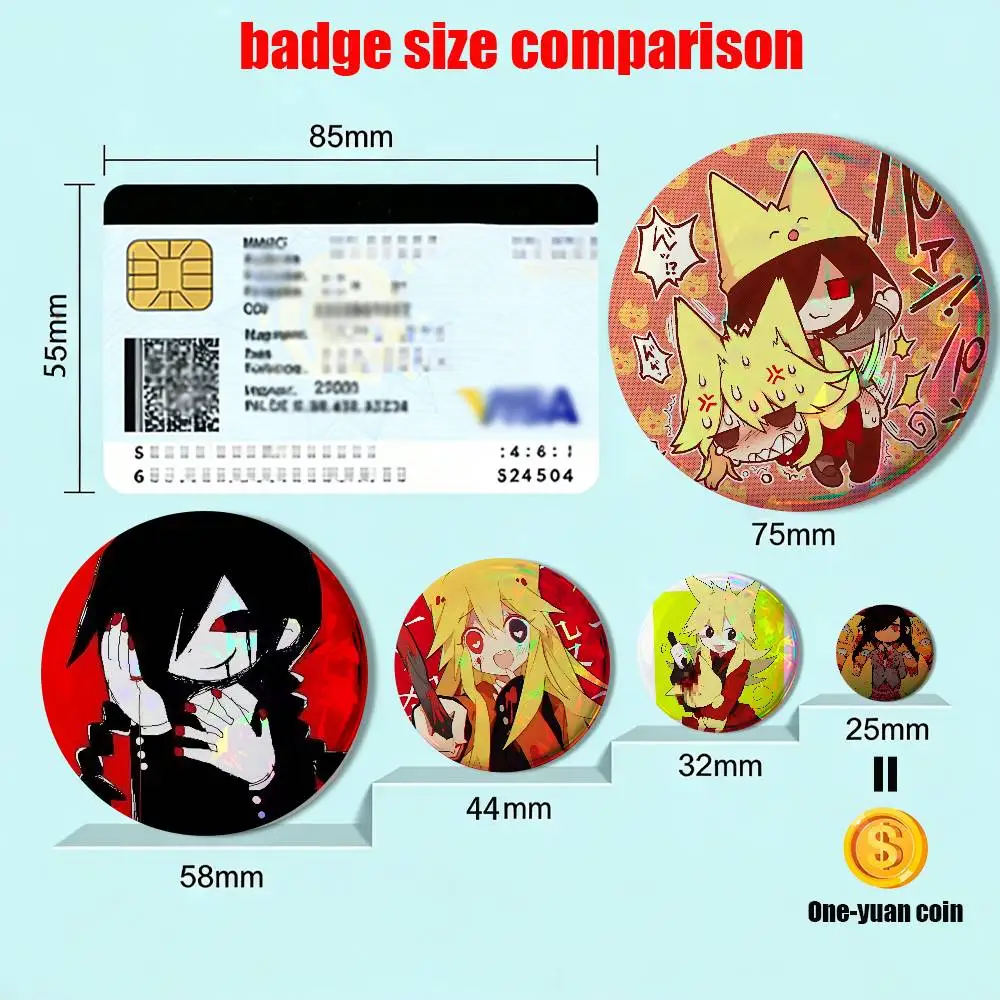 Mogeko Yonaka Kurai Okegom HD Print 58mm 44mm Round Lapel Pins Pretty Derby Round Display Brooches Brooch Badges