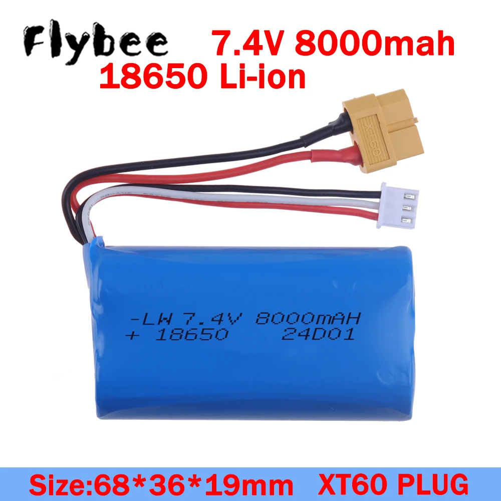 XT60 7.4V 8000mAh 2S Li-ion battery 18650 for Henglong 3818 3819 3838 3878 3888 3898 3909 3918 3938 3939 1/16 RC tank toys parts