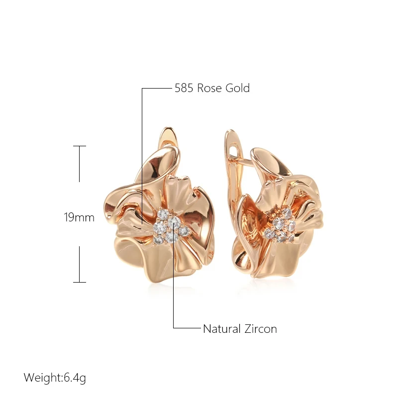 Wbmqda Elegant Vinatge Metal Flower Drop Earrings For Women 585 Rose Gold Color With White Natural Zircon Ethnic Wedding Jewelry