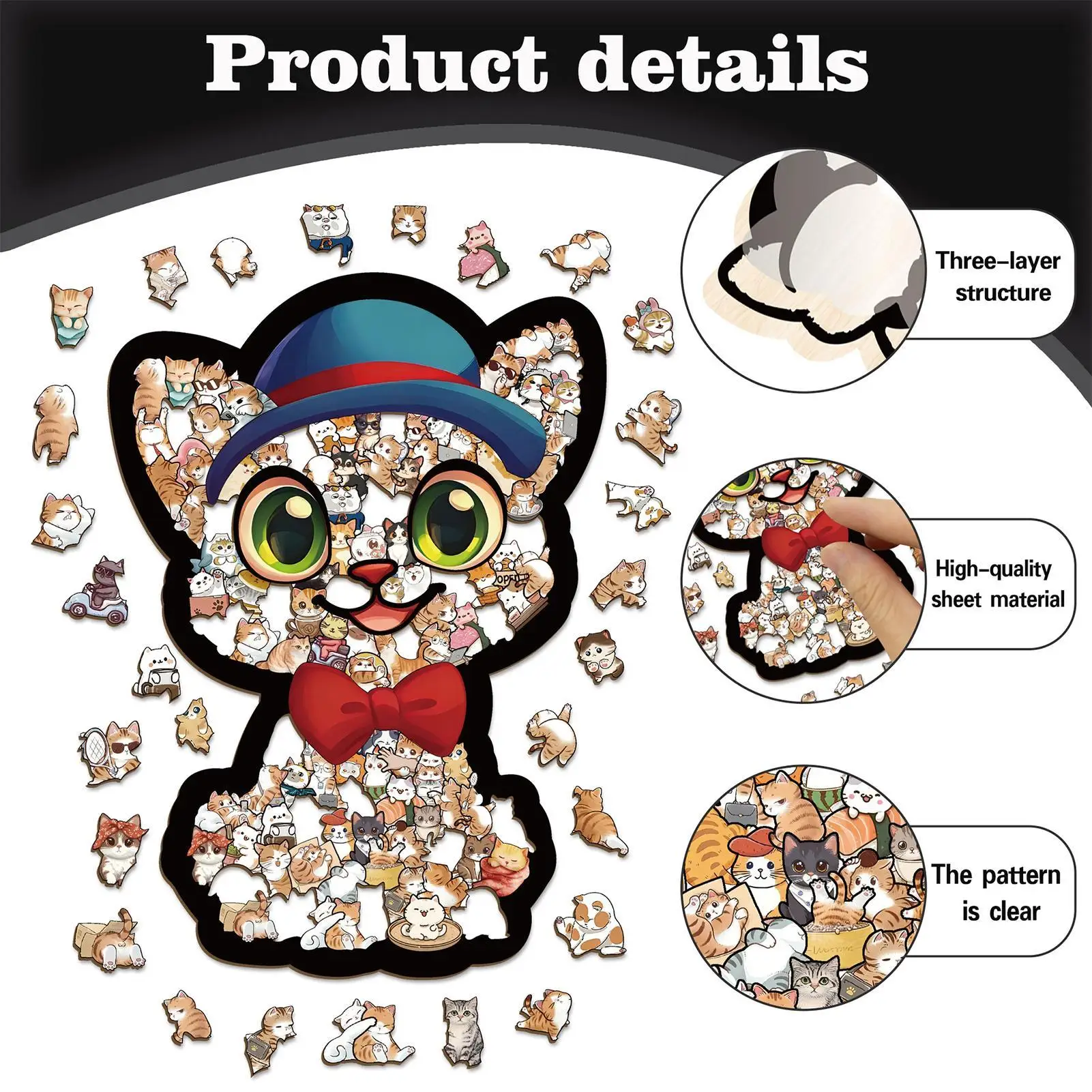 Wooden Cat Shaped Puzzle 183 Pieces Animal Jigsaw Puzzles for Adults Teens Family Game Night Home Office Decor Challenge Gift